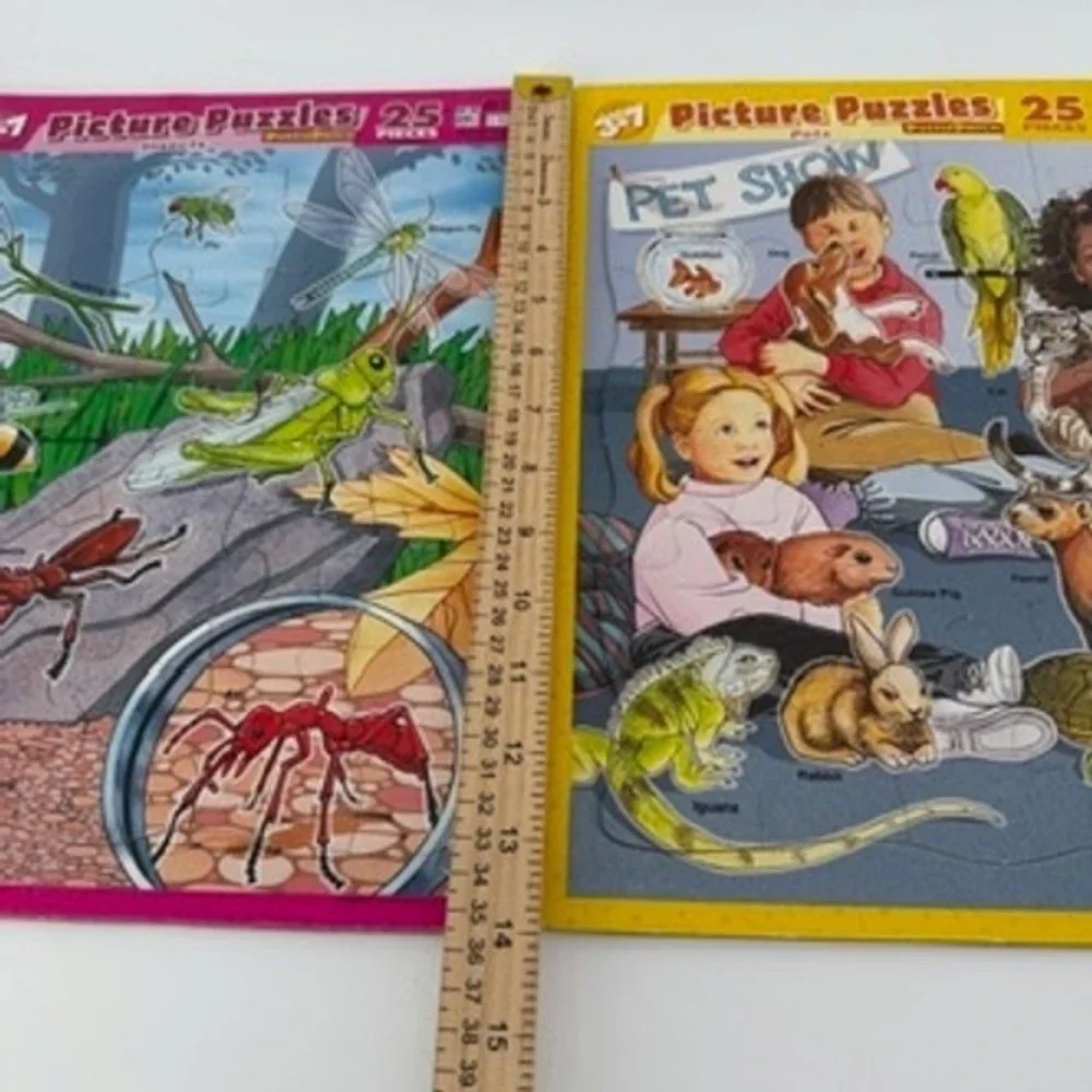 Vintage Puzzle Patch Picture Puzzles Set of 2‎ Insects and Pets 25 Pieces  USA